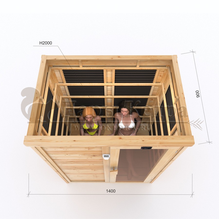 Двухместная инфракрасная сауна кабина из кедра и липы с карбоновыми излучателями